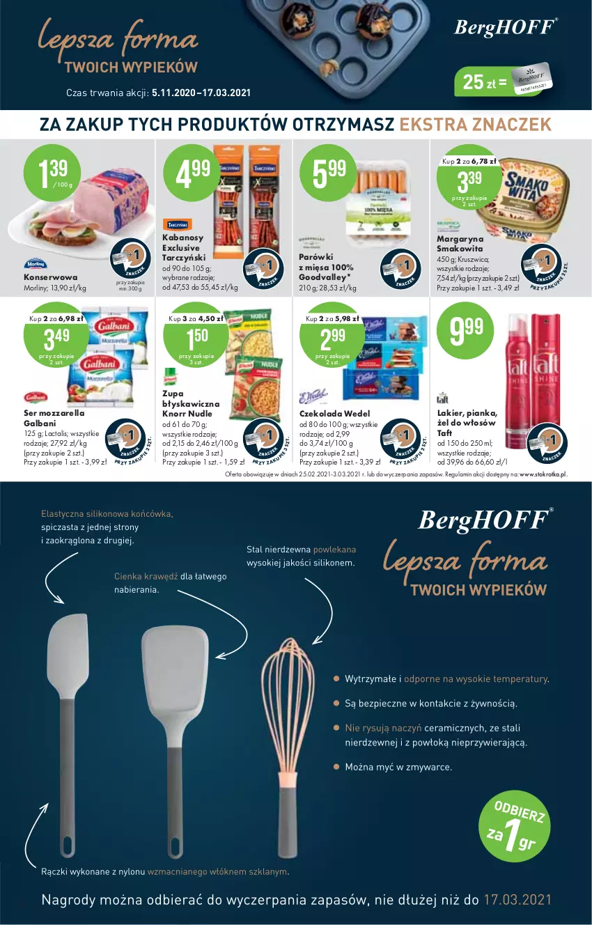 Gazetka promocyjna Stokrotka - Market - ważna 25.02 do 03.03.2021 - strona 10 - produkty: Czekolada, Galbani, Kabanos, Knorr, Lakier, Margaryna, Morliny, Mozzarella, Parówki, Ser, Smakowita, Taft, Tarczyński, Zupa