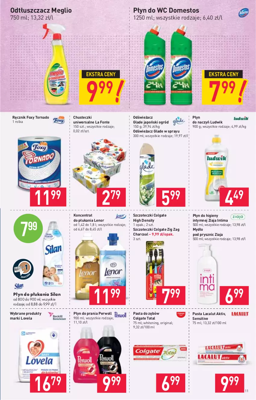 Gazetka promocyjna Stokrotka - Market - ważna 25.02 do 03.03.2021 - strona 11 - produkty: Chusteczki, Colgate, Colgate Total, Domestos, Foxy, Gin, Lacalut, Lenor, LG, Lovela, Ludwik, Mydło, Odtłuszczacz, Ogród, Pasta do zębów, Perwoll, Płyn do higieny intymnej, Płyn do płukania, Płyn do prania, Płyn do wc, Ręcznik, Silan, Ziaja