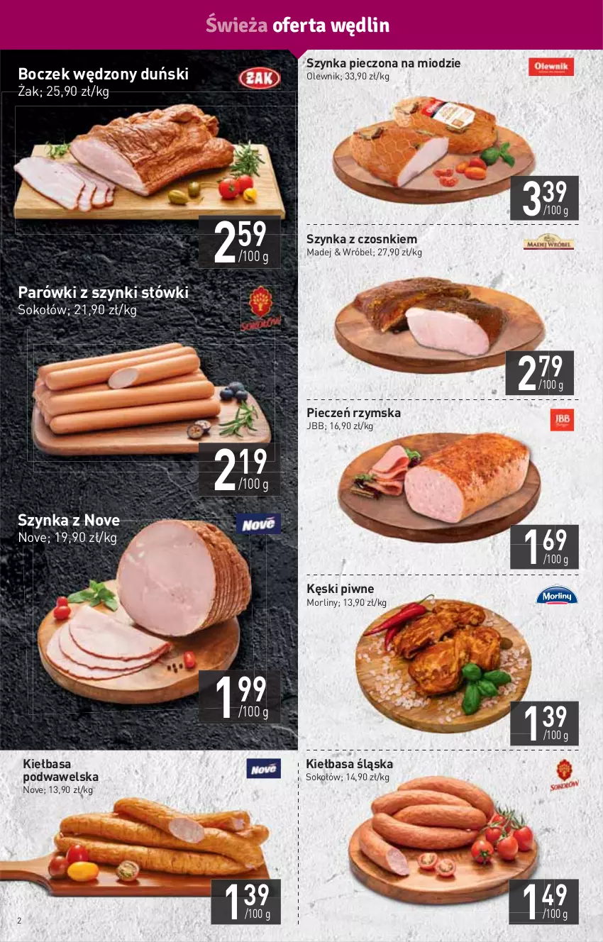 Gazetka promocyjna Stokrotka - Market - ważna 25.02 do 03.03.2021 - strona 2 - produkty: Boczek, HP, Kęski piwne, Kiełbasa, Kiełbasa podwawelska, Kiełbasa śląska, Morliny, Olewnik, Parówki, Parówki z szynki, Piec, Pieczeń rzymska, Sok, Sokołów, Szynka, Wawel