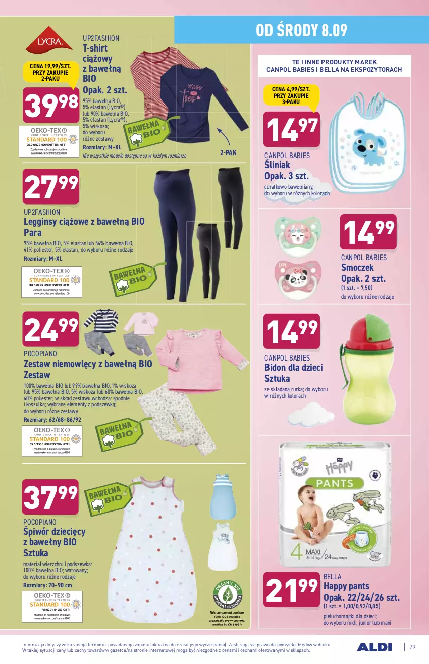 Gazetka promocyjna Aldi - ważna 06.09 do 11.09.2021 - strona 29 - produkty: Bell, Bella, Canpol, Dzieci, Fa, Gin, Kosz, Koszulka, Legginsy, Majtki, Pieluchomajtki, Pocopiano, Spodnie, T-shirt, Wełna