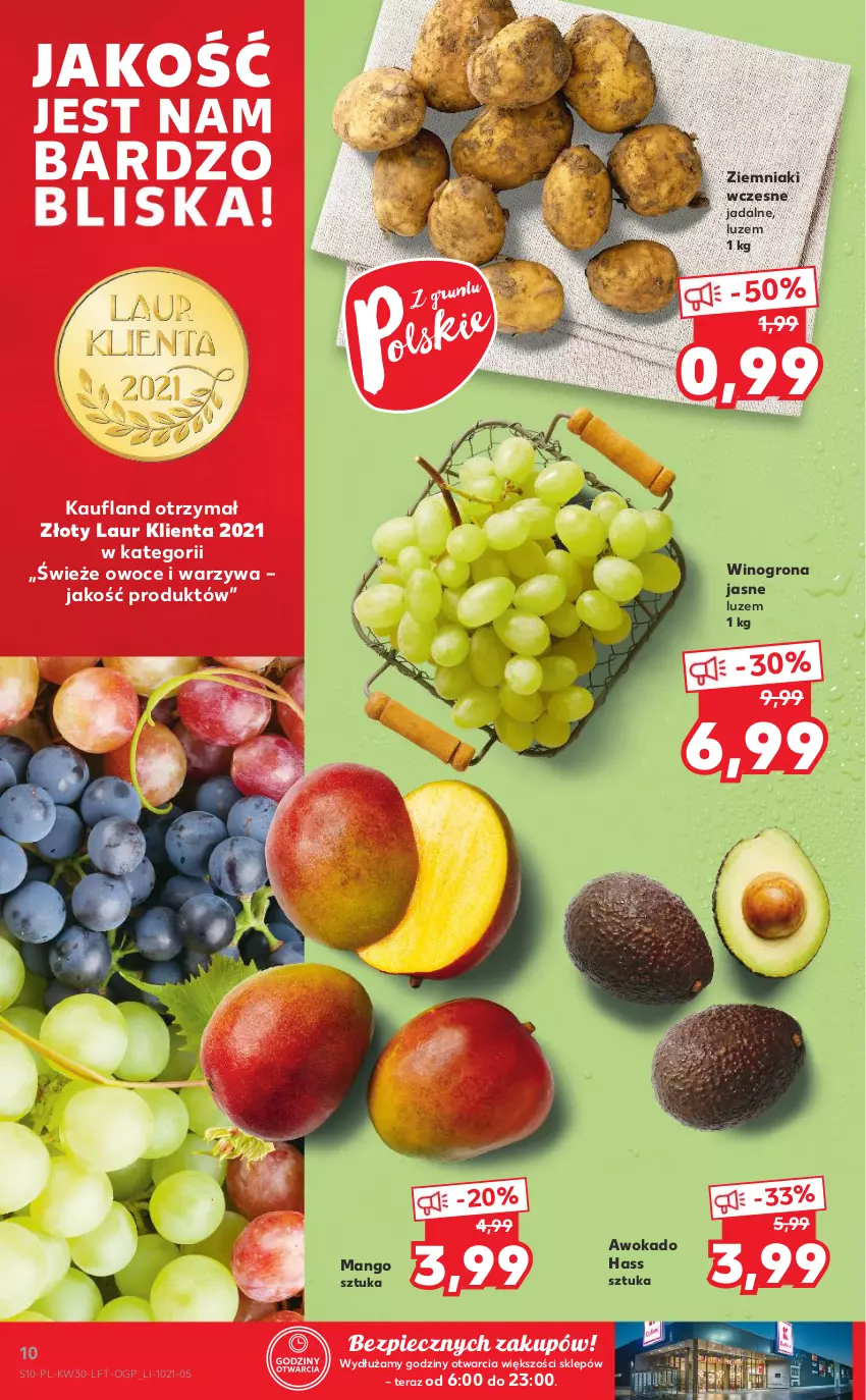 Gazetka promocyjna Kaufland - OFERTA TYGODNIA - ważna 29.07 do 04.08.2021 - strona 10 - produkty: Laur, Mango, Owoce, Piec, Tera, Warzywa, Wino, Winogrona, Ziemniaki