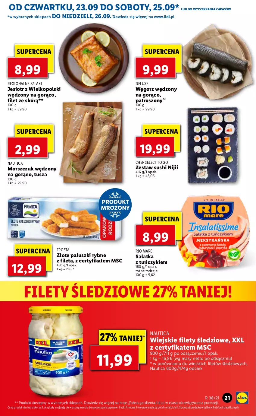 Gazetka promocyjna Lidl - GAZETKA - ważna 23.09 do 26.09.2021 - strona 21 - produkty: Frosta, Paluszki rybne, Por, Rio Mare, Sałat, Sałatka, Sushi, Tuńczyk, Tusz