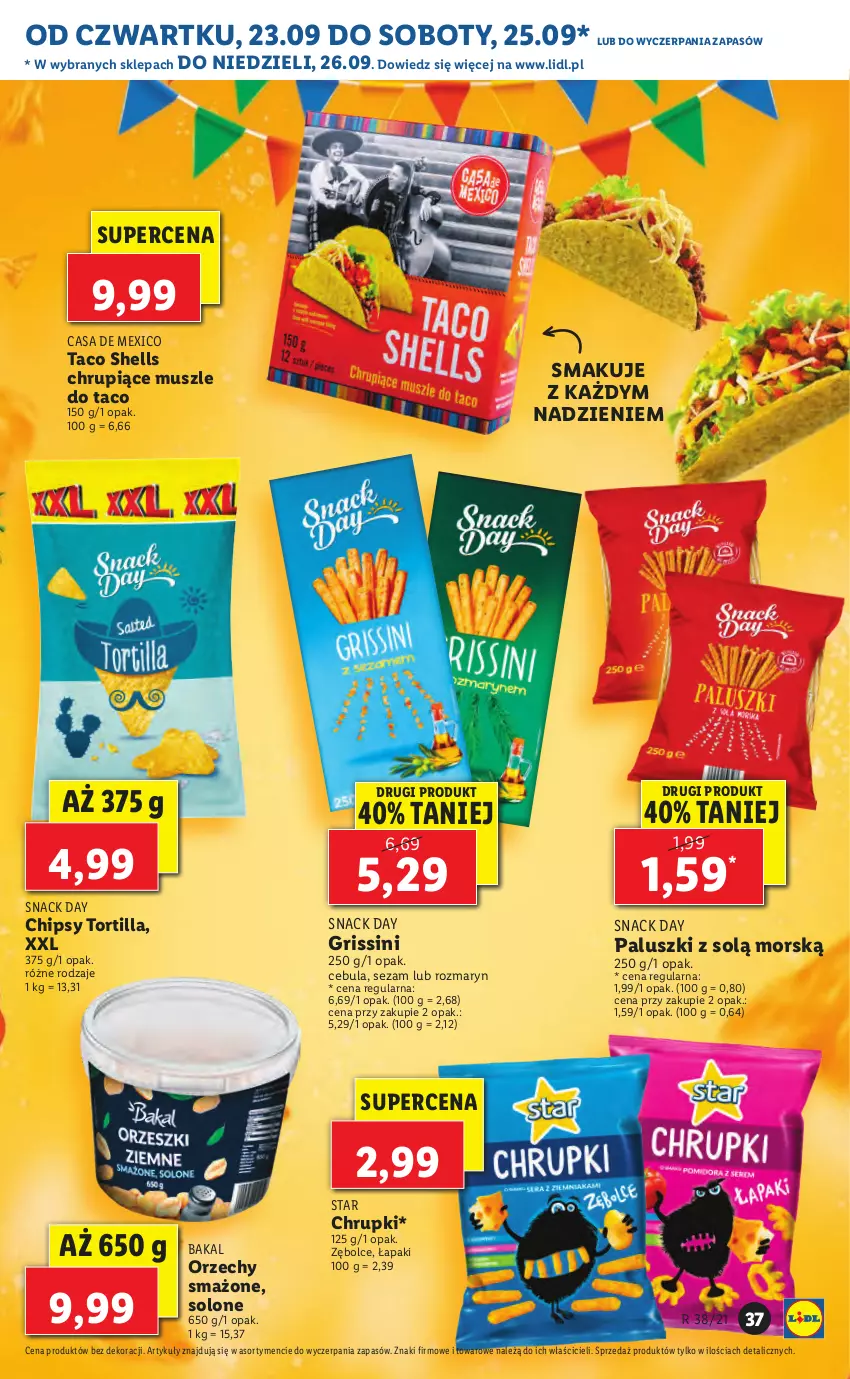 Gazetka promocyjna Lidl - GAZETKA - ważna 23.09 do 26.09.2021 - strona 37 - produkty: Cebula, Chipsy, Chrupki, Grissini, Mus, Sezam, Tortilla