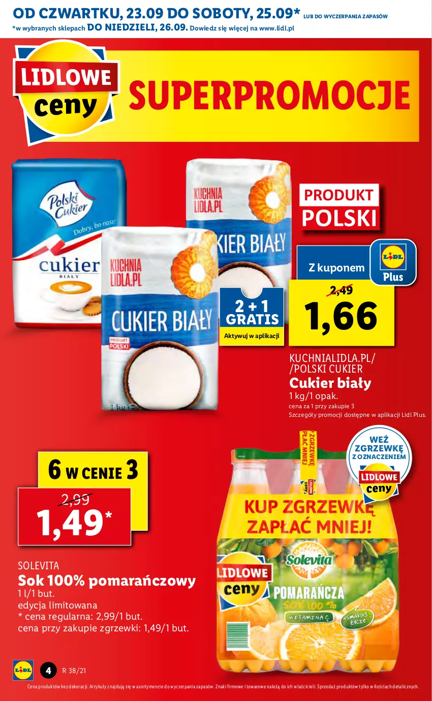 Gazetka promocyjna Lidl - GAZETKA - ważna 23.09 do 26.09.2021 - strona 4 - produkty: Cukier, Gra, Kuchnia, Sok