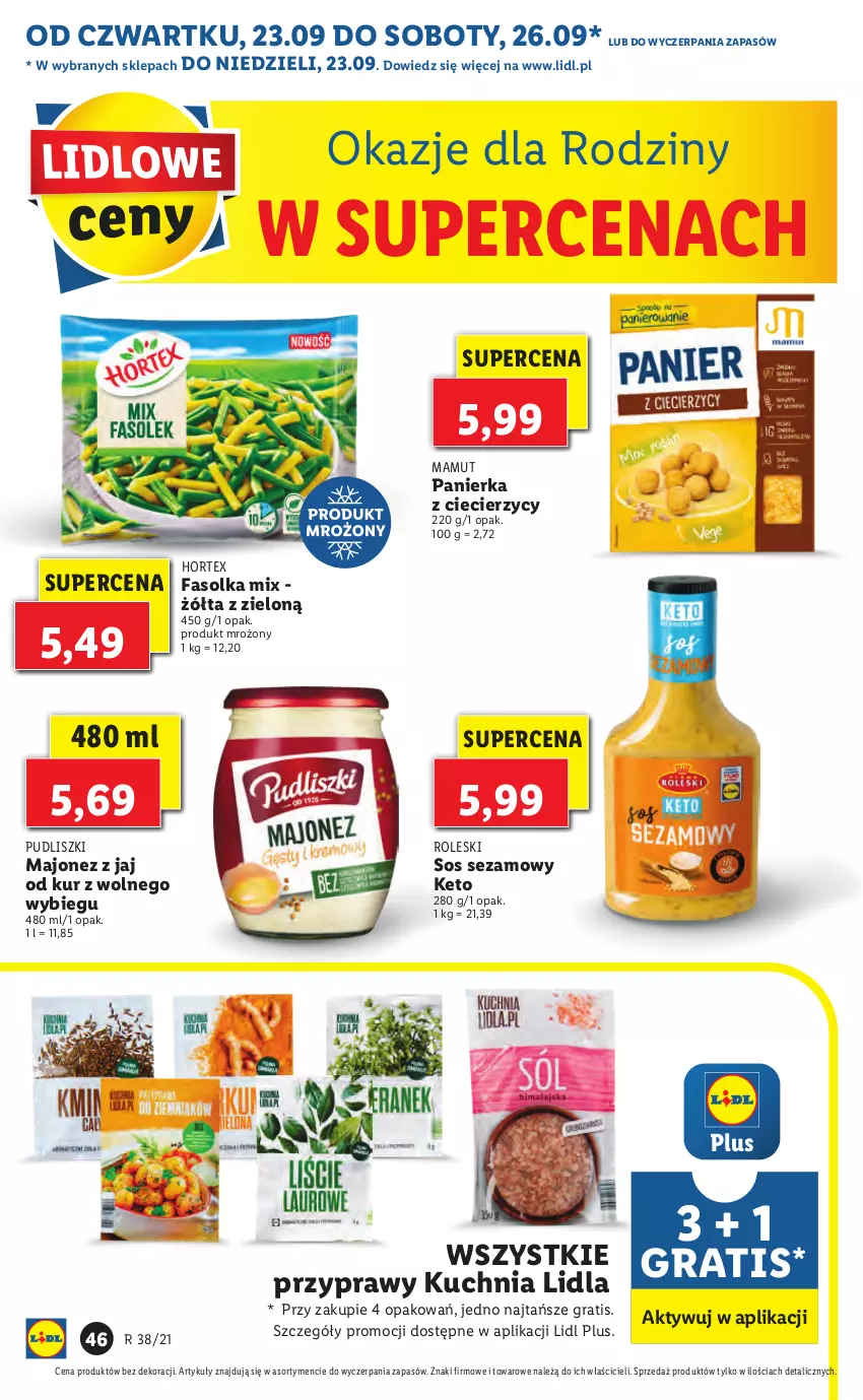 Gazetka promocyjna Lidl - GAZETKA - ważna 23.09 do 26.09.2021 - strona 46 - produkty: Fa, Gra, Hortex, Kuchnia, Majonez, Przyprawy, Pudliszki, Sezam, Sos