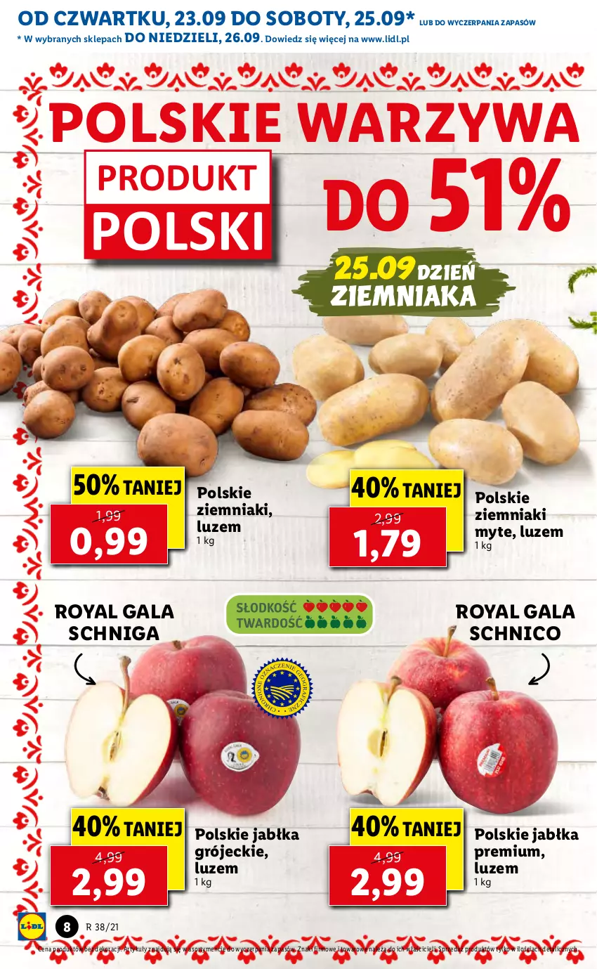 Gazetka promocyjna Lidl - GAZETKA - ważna 23.09 do 26.09.2021 - strona 8 - produkty: Gala, Jabłka, Warzywa, Ziemniaki