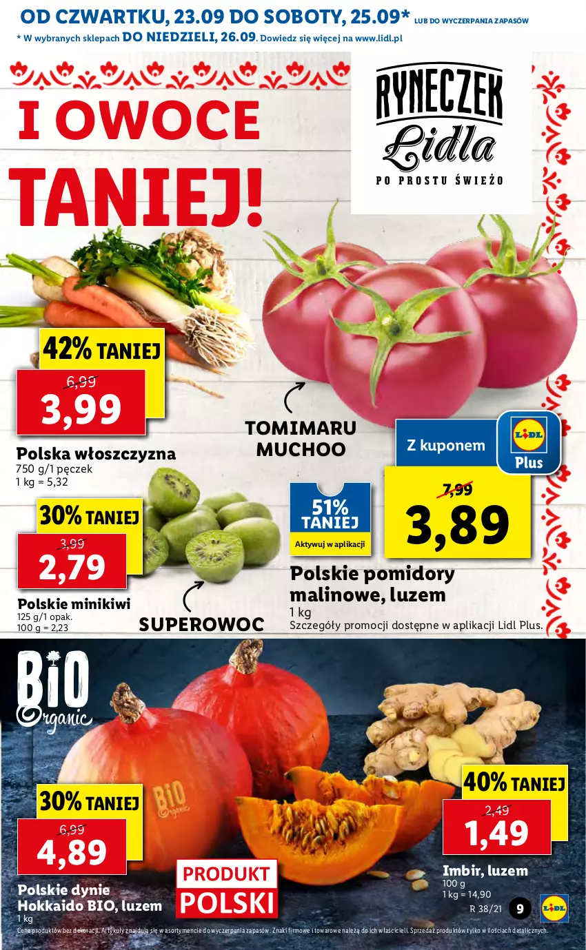 Gazetka promocyjna Lidl - GAZETKA - ważna 23.09 do 26.09.2021 - strona 9 - produkty: Imbir, Kiwi, Minikiwi, Owoce, Pomidory