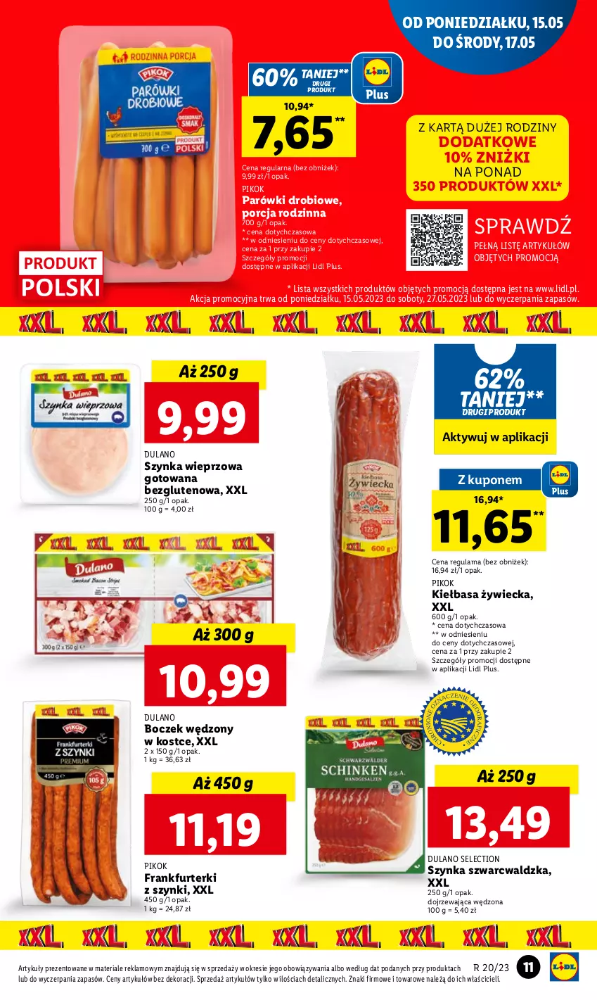 Gazetka promocyjna Lidl - GAZETKA - ważna 15.05 do 17.05.2023 - strona 11 - produkty: Boczek, Dulano, Frankfurterki, Kiełbasa, Parówki, PIKOK, Por, Szynka, Szynka wieprzowa