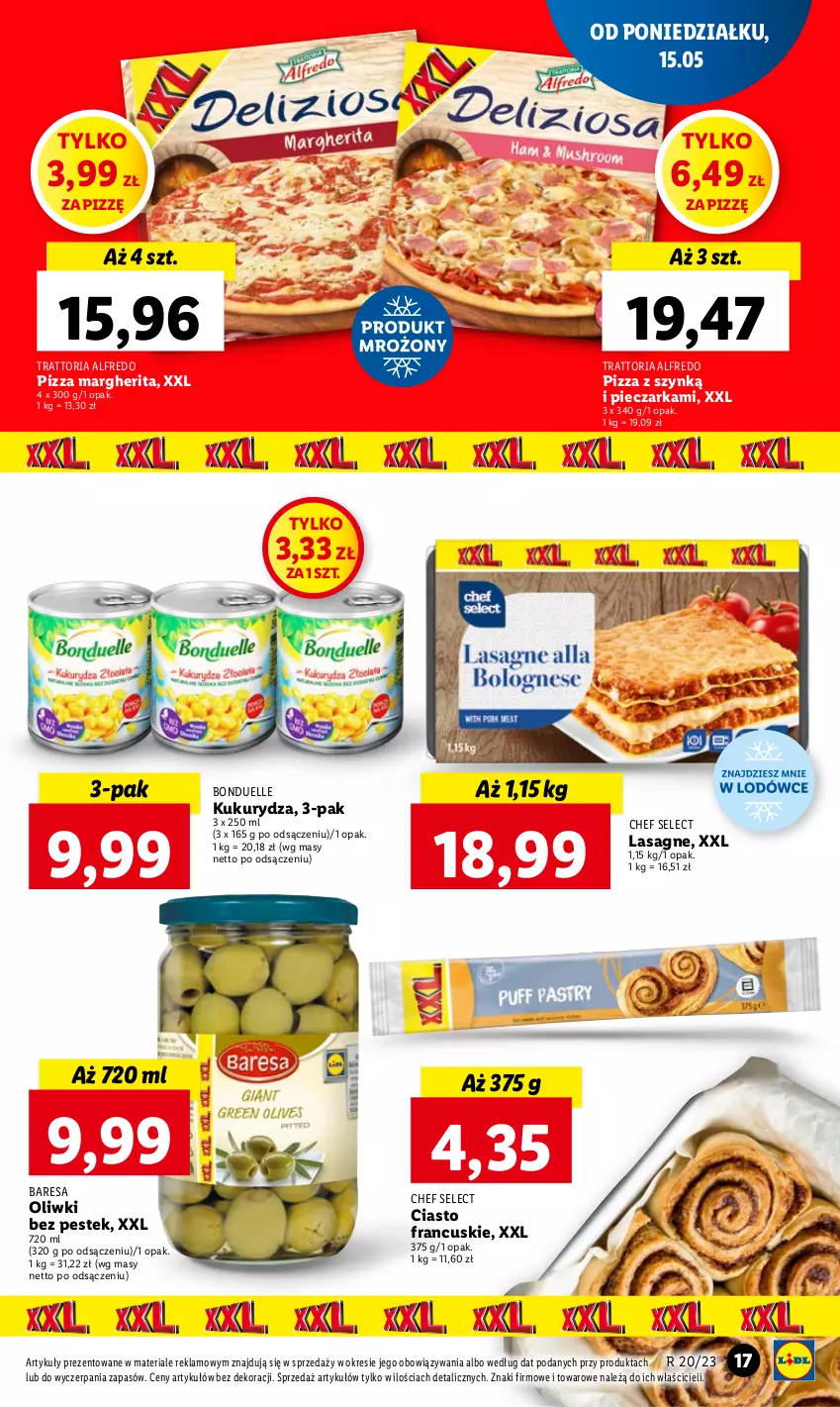 Gazetka promocyjna Lidl - GAZETKA - ważna 15.05 do 17.05.2023 - strona 17 - produkty: Bonduelle, Ciasto francuskie, Kukurydza, Lasagne, Oliwki, Piec, Pieczarka, Pizza, Pizza margherita, Stek