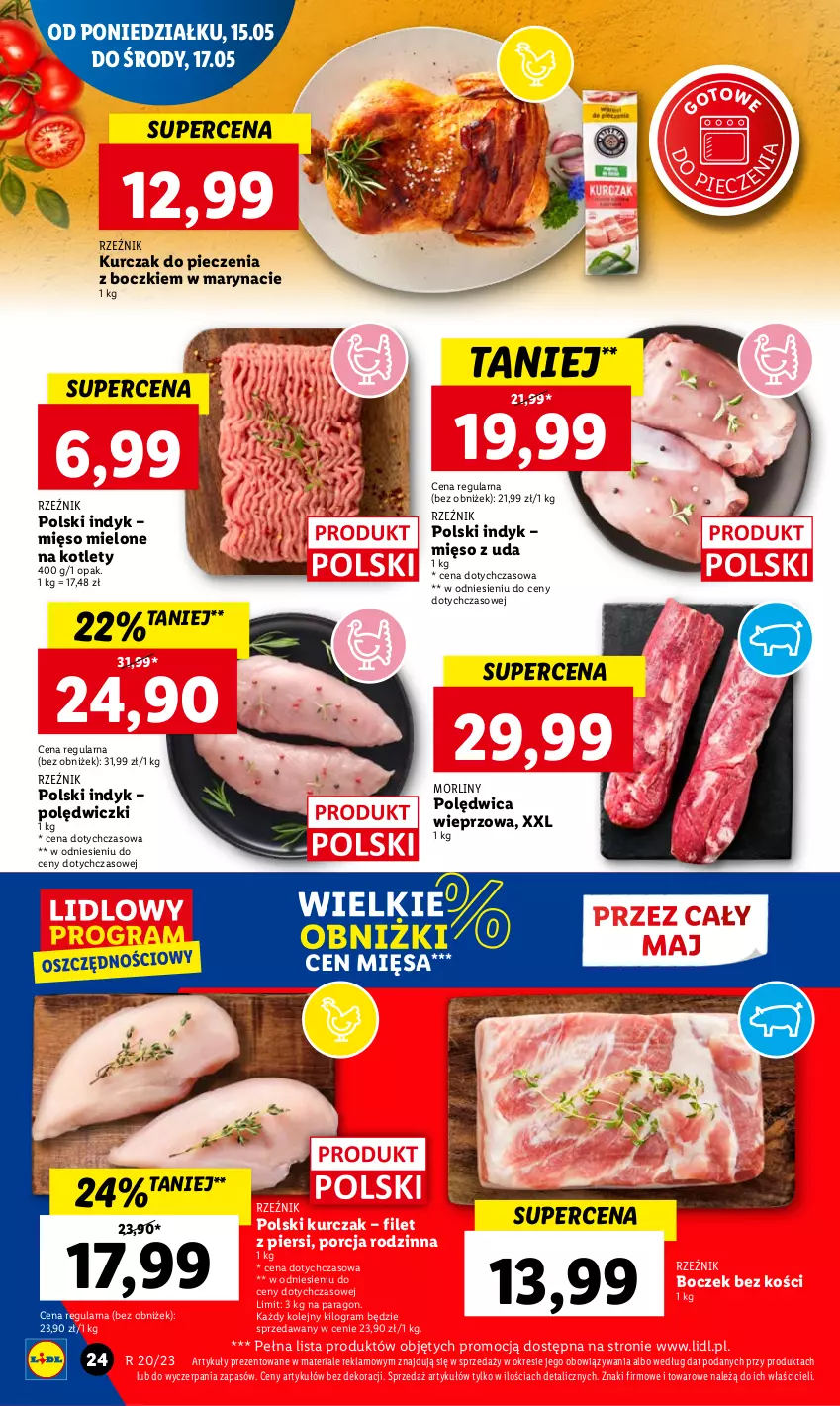 Gazetka promocyjna Lidl - GAZETKA - ważna 15.05 do 17.05.2023 - strona 24 - produkty: Boczek, Boczek bez kości, Gra, Kotlet, Kurczak, Mięso, Mięso mielone, Morliny, Olej, Piec, Polędwica, Por