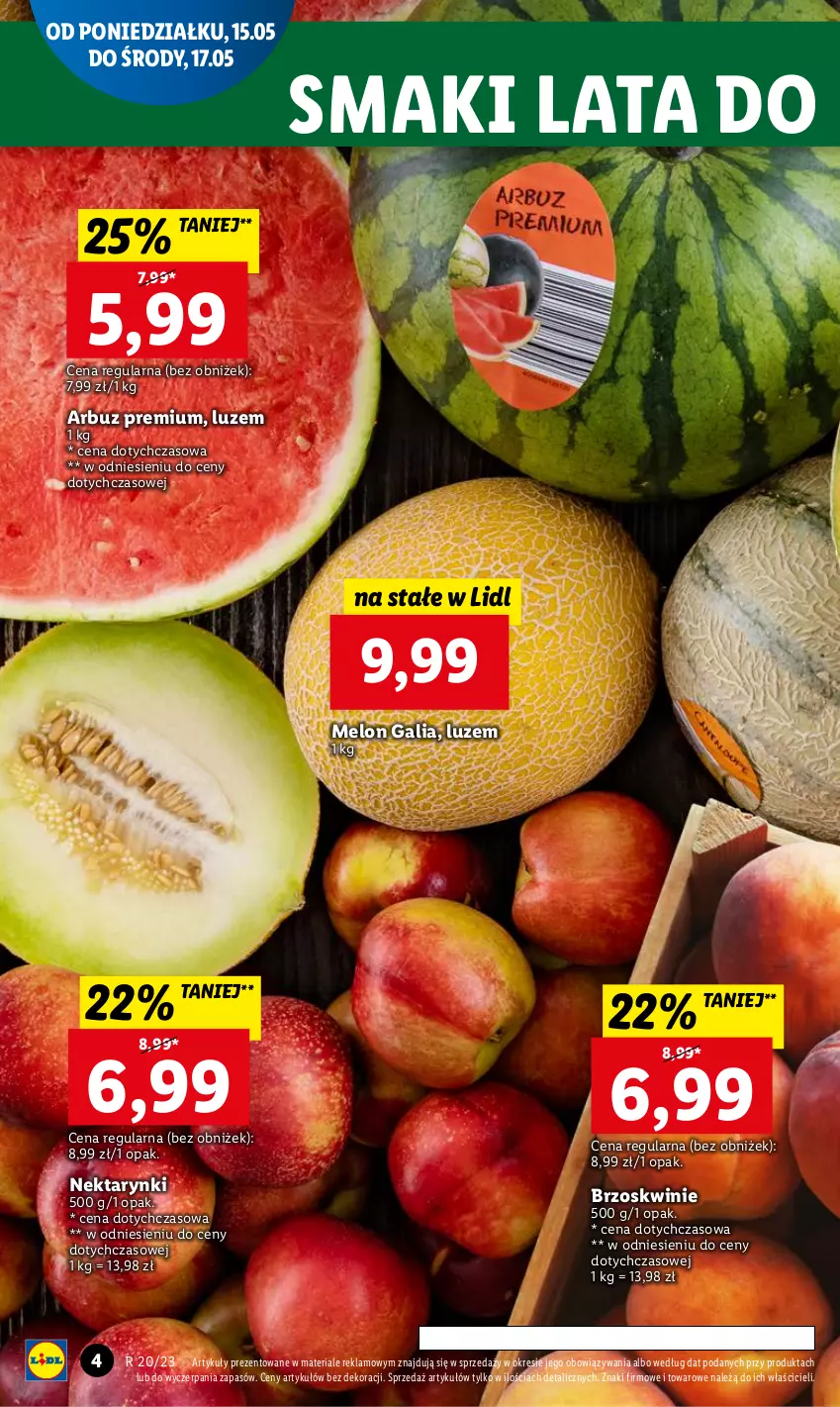 Gazetka promocyjna Lidl - GAZETKA - ważna 15.05 do 17.05.2023 - strona 4 - produkty: Arbuz, Brzoskwinie, Melon, Nektar