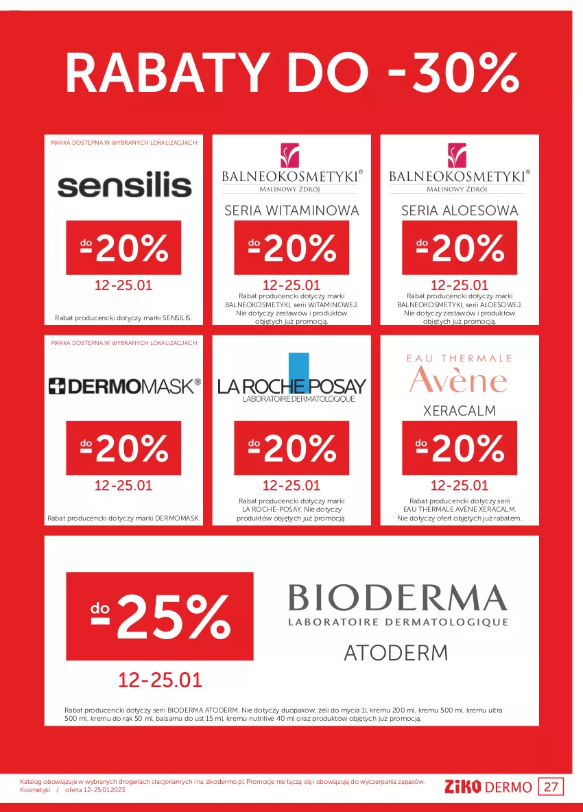 Gazetka promocyjna Ziko - Gazetka Ziko Dermo - ważna 12.01 do 25.01.2023 - strona 27 - produkty: Atoderm, Avène, Bioderma, La Roche-Posay, Ser, XeraCalm