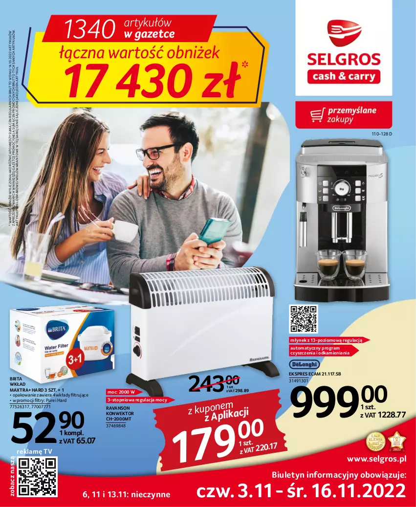 Gazetka promocyjna Selgros - Oferta przemysłowa - ważna 03.11 do 16.11.2022 - strona 1 - produkty: Brit, Brita, Gra, LG, Młynek, Pur, Top