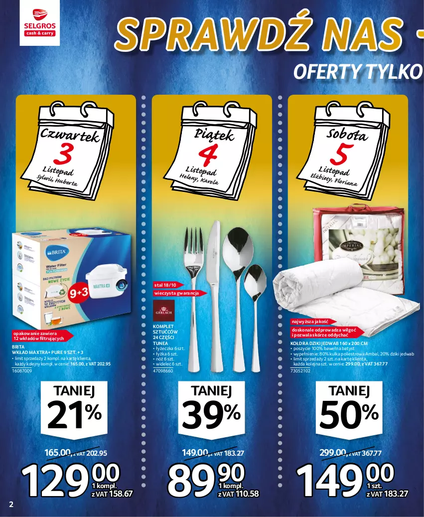 Gazetka promocyjna Selgros - Oferta przemysłowa - ważna 03.11 do 16.11.2022 - strona 2 - produkty: Brit, Brita, Kołdra, LG, Olej, Pur, Top, Wełna, Widelec