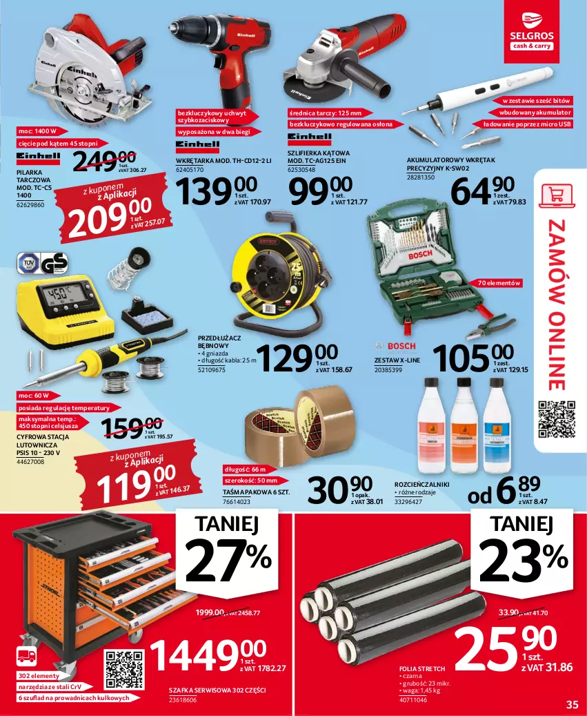 Gazetka promocyjna Selgros - Oferta przemysłowa - ważna 03.11 do 16.11.2022 - strona 35 - produkty: Akumulator, Cień, Pilarka tarczowa, Ser, Szafka, Szlifierka, Szlifierka kątowa, Tarka, Taśma pakowa, Top, Waga, Wkręt, Wkrętarka