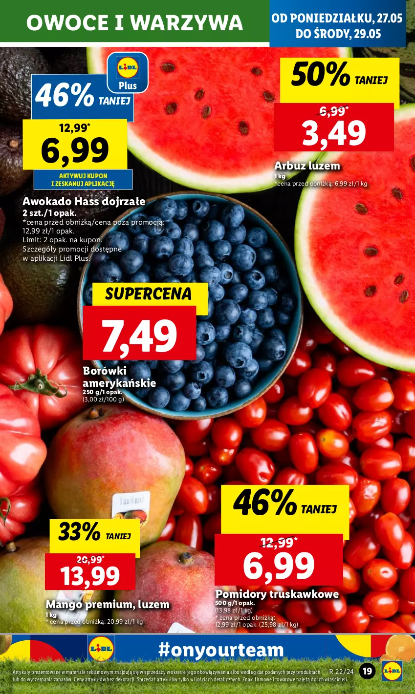 Gazetka promocyjna Lidl - GAZETKA - ważna 27.05 do 29.05.2024 - strona 19 - produkty: Arbuz, Mango, Owoce, Pomidory, Warzywa