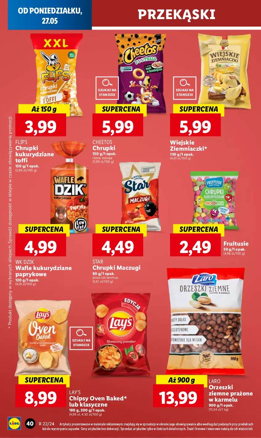 Gazetka promocyjna Lidl - GAZETKA - ważna 27.05 do 29.05.2024 - strona 44 - produkty: Cheetos, Chipsy, Chrupki, Ketchup, Lay’s, Orzeszki, Orzeszki ziemne, Pizza, Wafle