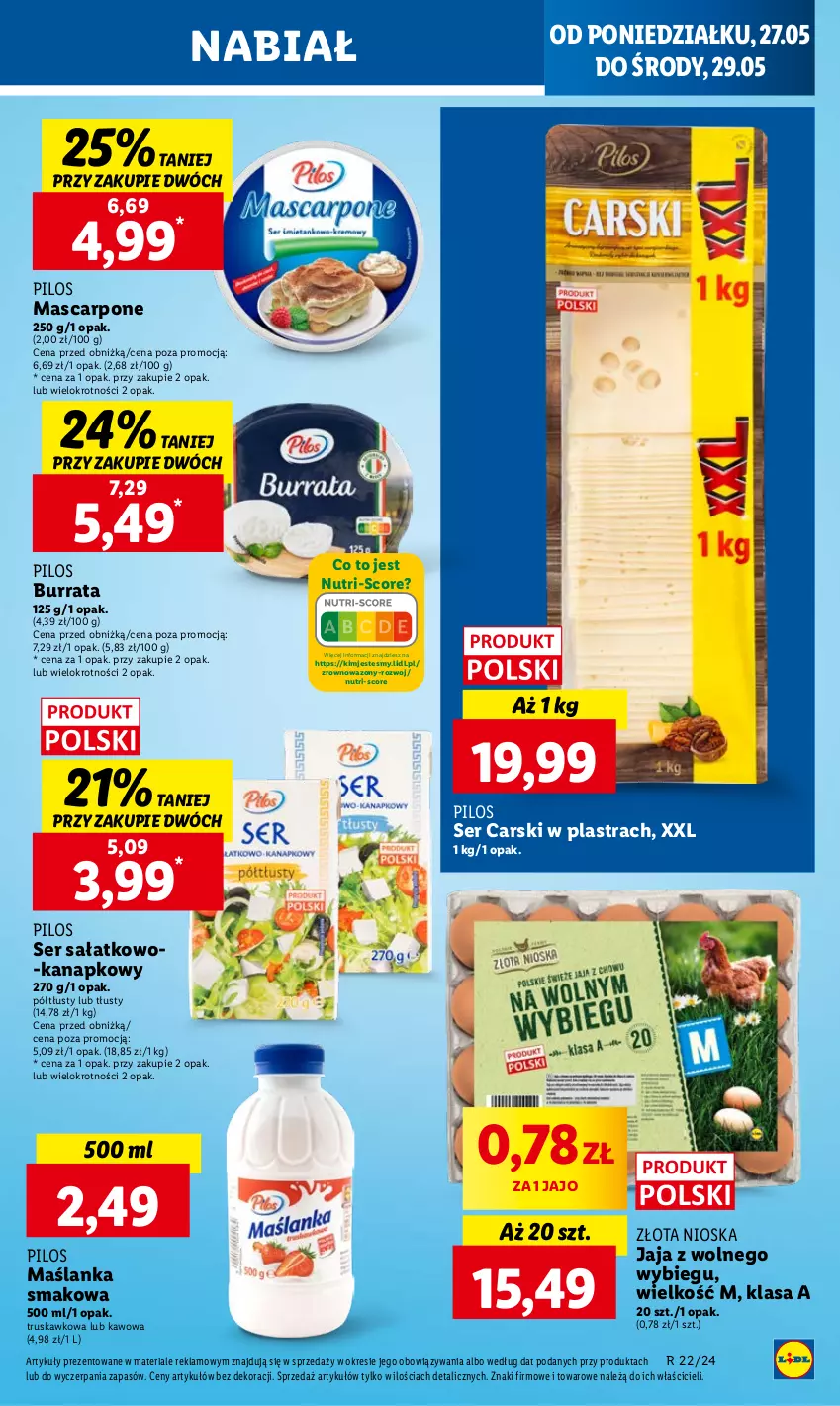 Gazetka promocyjna Lidl - GAZETKA - ważna 27.05 do 29.05.2024 - strona 51 - produkty: Burrata, Cars, Jaja, Jaja z wolnego wybiegu, Mascarpone, Maślanka, Pilos, Sałat, Ser, Ser sałatkowo-kanapkowy, Wazon