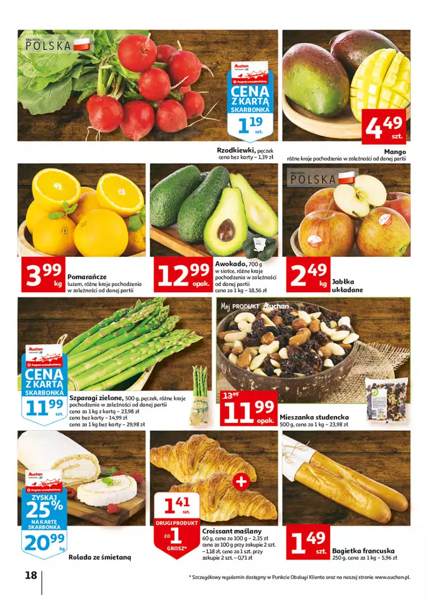 Gazetka promocyjna Auchan - Włoska kuchnia jest w cenie Hipermarkety - ważna 05.05 do 11.05.2022 - strona 18 - produkty: Bagietka, Croissant, Jabłka, Mango, Mieszanka studencka, Pomarańcze, Rolada
