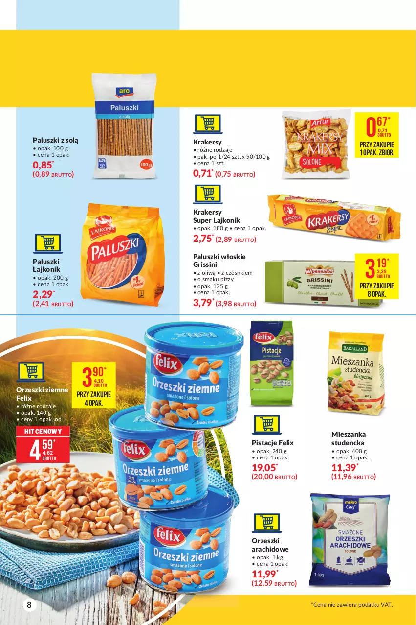 Gazetka promocyjna Makro - [Oferta specjalna] Letni relaks - ważna 13.07 do 26.07.2021 - strona 8 - produkty: Felix, Grissini, Krakersy, Lajkonik, Mieszanka studencka, Orzeszki, Orzeszki ziemne, Pistacje