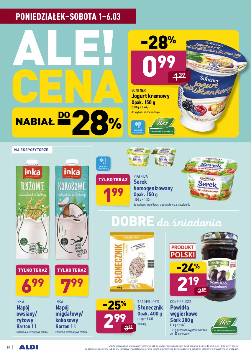 Gazetka promocyjna Aldi - ALE! CENA w ALDI - ważna 01.03 do 13.03.2021 - strona 10 - produkty: Inka, Jogurt, Kokos, Napój, Piątnica, Ryż, Ser, Serek, Serek homogenizowany, Tera