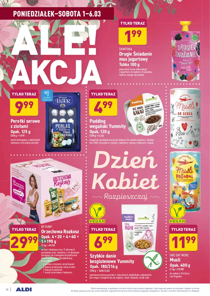 Gazetka promocyjna Aldi - ALE! CENA w ALDI - ważna 01.03 do 13.03.2021 - strona 18 - produkty: Baton, Ciastka, Dawtona, Jogurt, Kakao, Kokos, Kosz, Mango, Masło, Masło orzechowe, Mus, Pudding, Ryż, Ser, Serek, Serek twarogowy, Tera