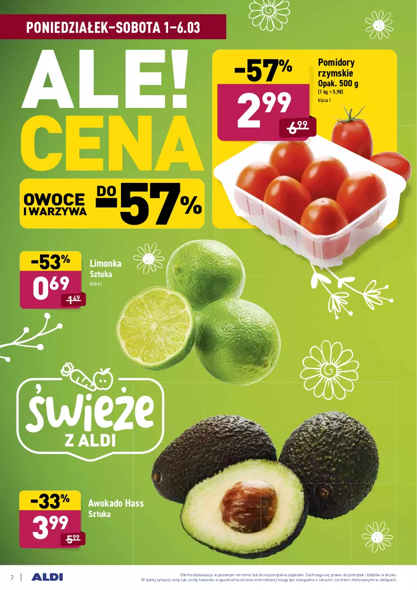 Gazetka promocyjna Aldi - ALE! CENA w ALDI - ważna 01.03 do 13.03.2021 - strona 2 - produkty: Limonka, Owoce, Pomidory, Warzywa