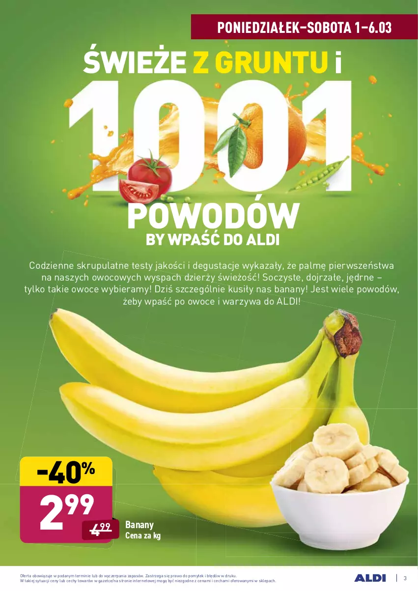 Gazetka promocyjna Aldi - ALE! CENA w ALDI - ważna 01.03 do 13.03.2021 - strona 3 - produkty: Banany, Grunt, Owoce, Warzywa