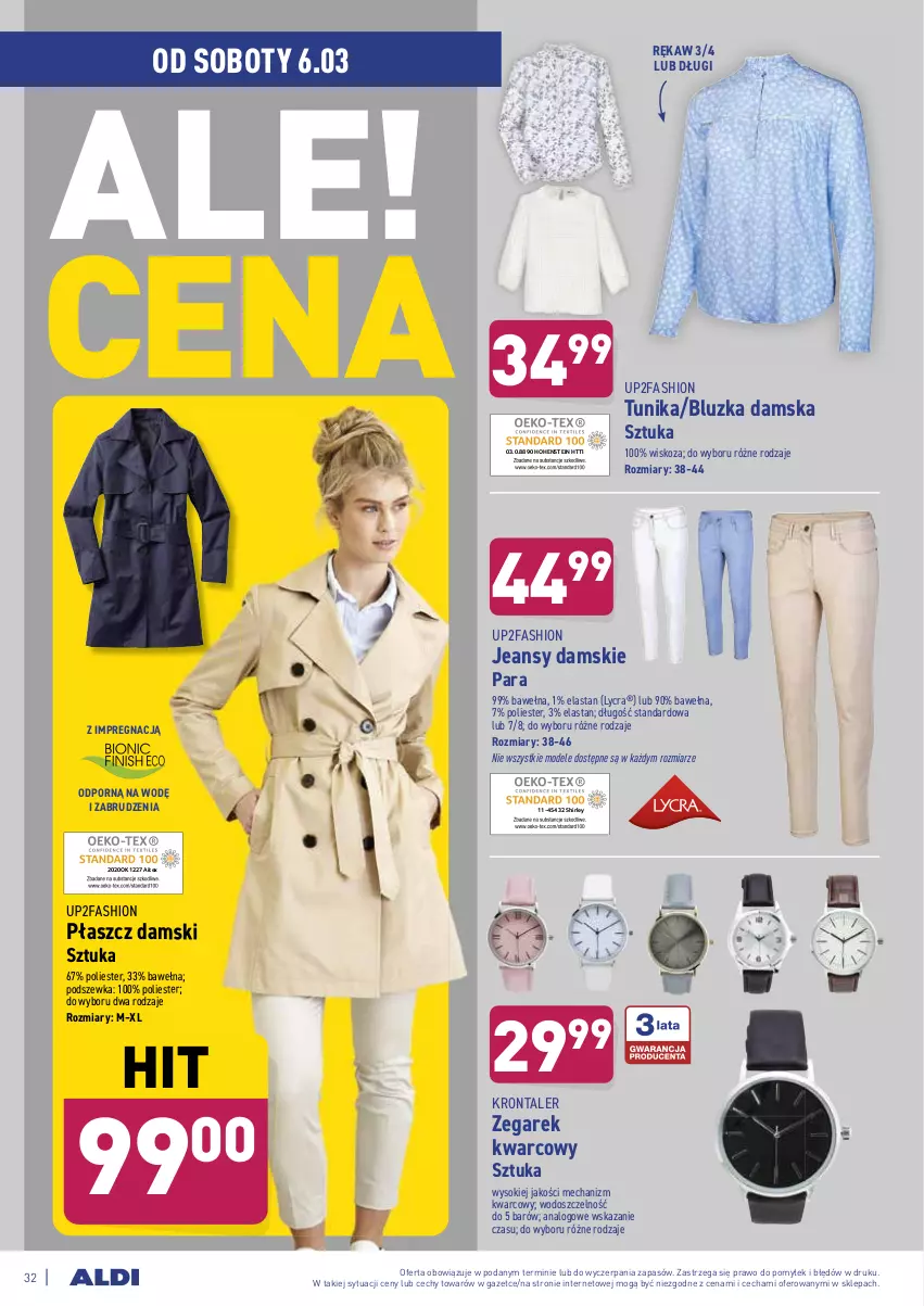 Gazetka promocyjna Aldi - ALE! CENA w ALDI - ważna 01.03 do 13.03.2021 - strona 32 - produkty: Fa, Płaszcz, Por, Sok, Tunika, Wełna, Zegar, Zegarek