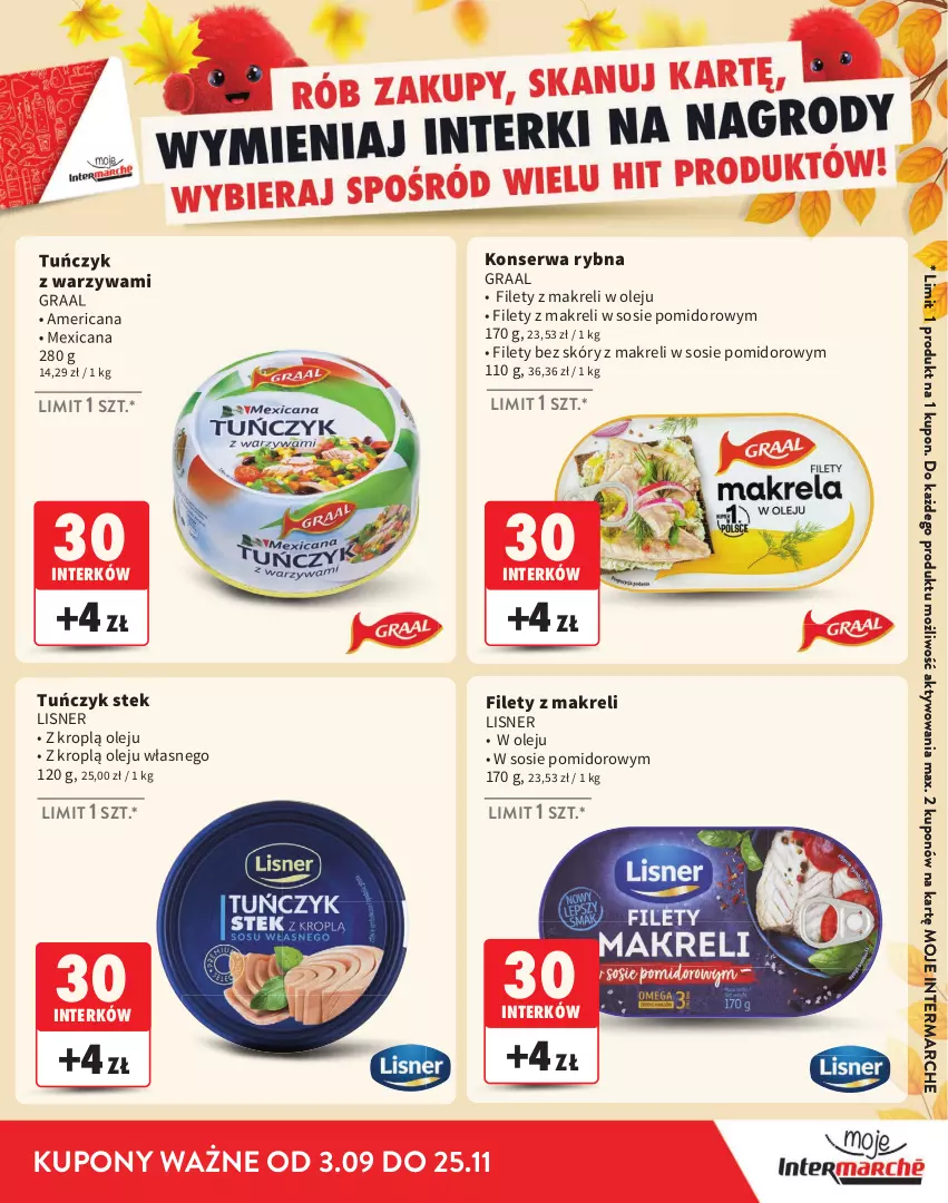 Gazetka promocyjna Intermarche - Katalog Interki - ważna 03.09 do 25.11.2026 - strona 15 - produkty: Gra, Graal, Lisner, Olej, Ser, Sos, Stek, Tuńczyk, Warzywa