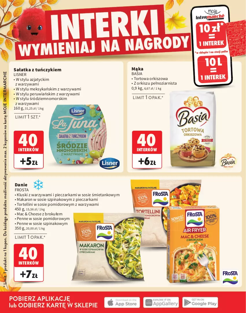 Gazetka promocyjna Intermarche - Katalog Interki - ważna 03.09 do 25.11.2026 - strona 22 - produkty: Basia, Frosta, Lisner, Mąka, Makaron, Penne, Piec, Pieczarka, Sałat, Sałatka, Sos, Szpinak, Tuńczyk, Warzywa