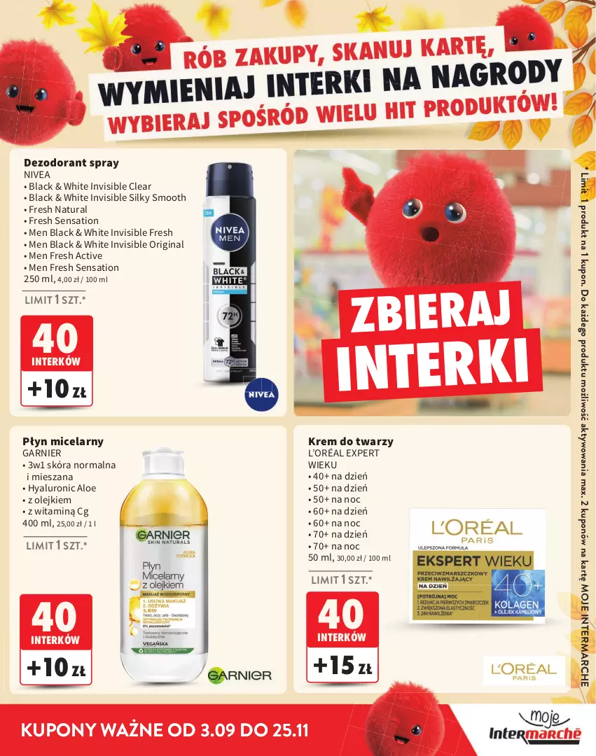 Gazetka promocyjna Intermarche - Katalog Interki - ważna 03.09 do 25.11.2026 - strona 27 - produkty: Dezodorant, Garnier, Gin, Krem do twarzy, L’Oréal, Lack, Nivea, Olej, Płyn micelarny, Sati