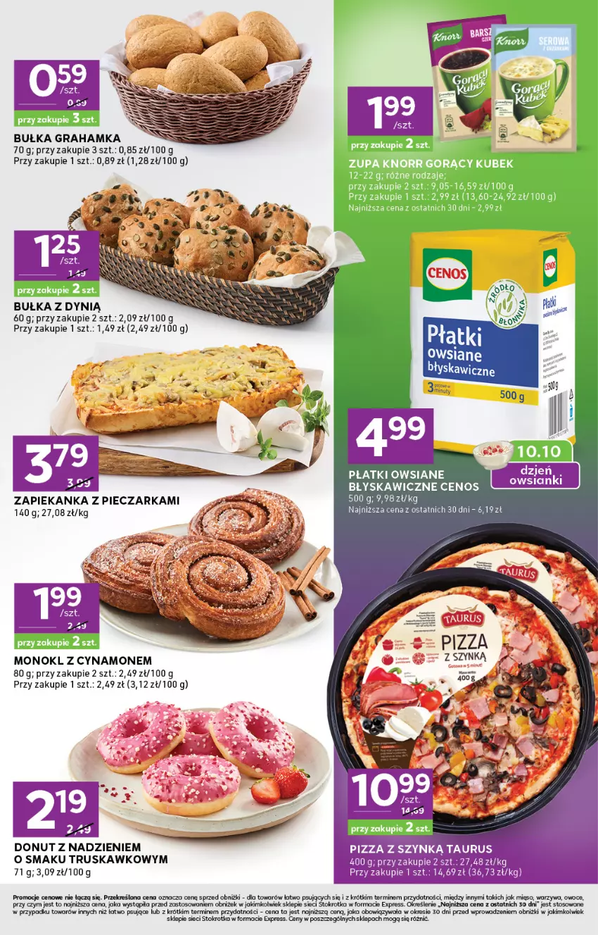 Gazetka promocyjna Stokrotka - Stokrotka Express - ważna 09.10 do 15.10.2025 - strona 3 - produkty: Bułka, Bułka grahamka, Cenos, Donut, Dynią, Gra, Mięso, Nuty, Owoce, Piec, Pieczarka, Pizza, Płatki owsiane, Warzywa, Zapiekanka