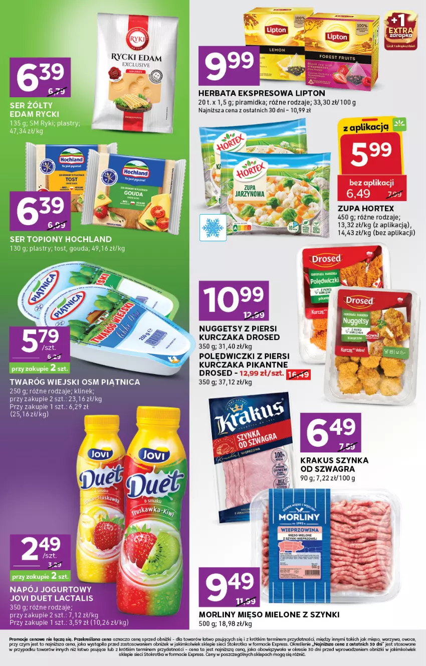 Gazetka promocyjna Stokrotka - Stokrotka Express - ważna 09.10 do 15.10.2025 - strona 4 - produkty: Edam, Fa, Gra, Herbata, Hortex, Jogurt, Krakus, Kurczak, Lipton, Mięso, Mięso mielone, Mięso mielone z szynki, Morliny, Napój, Napój jogurtowy, Owoce, Piątnica, Rycki Edam, Szynka, Warzywa, Wieprzowina, Zupa