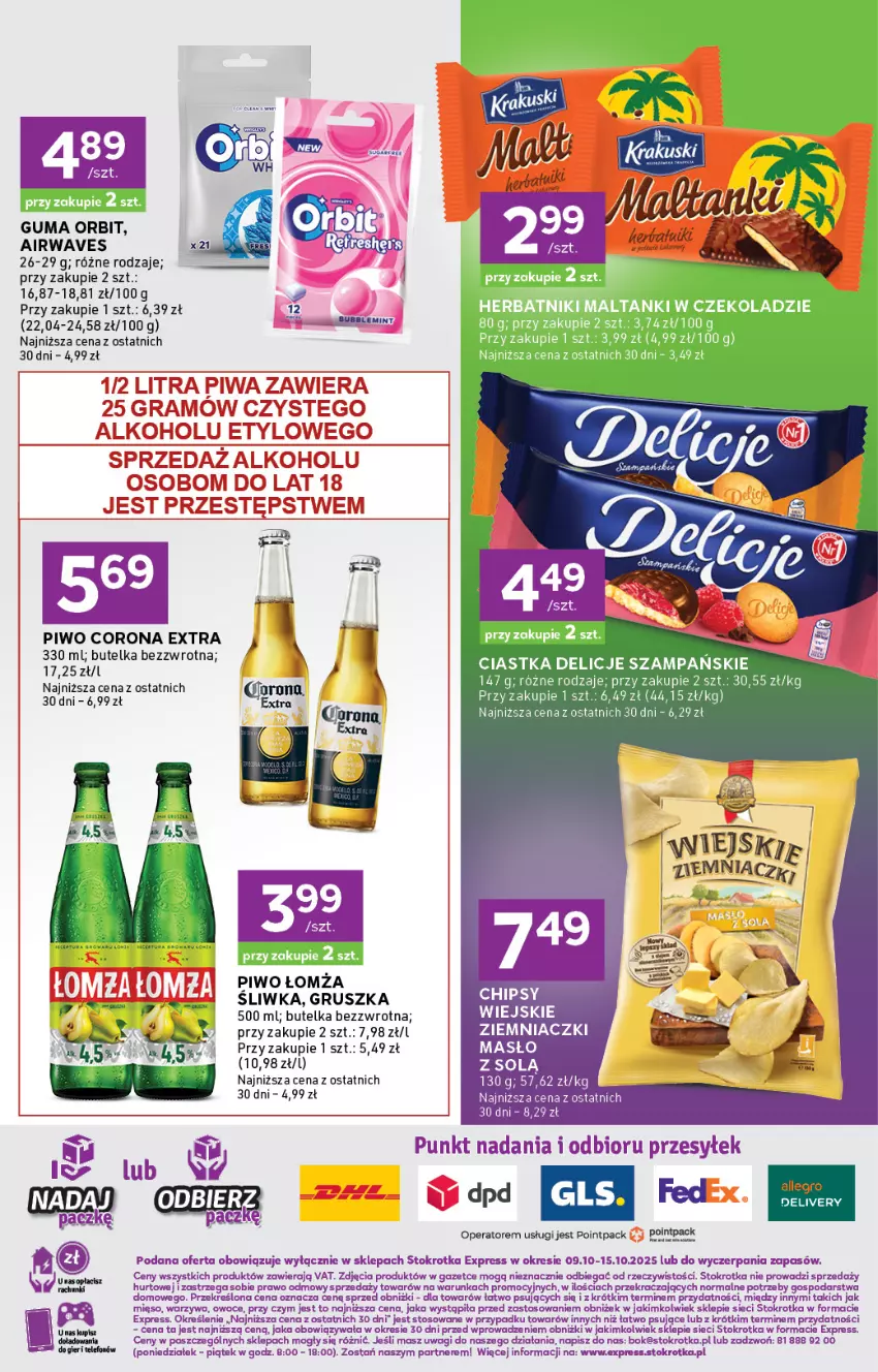 Gazetka promocyjna Stokrotka - Stokrotka Express - ważna 09.10 do 15.10.2025 - strona 6 - produkty: Chipsy, Ciastka, Corona Extra, Delicje, Gra, Krakus, Krakuski, Masło, O nas, Orbit, Owoce, Piwa, Piwo, Wagi, Warzywa