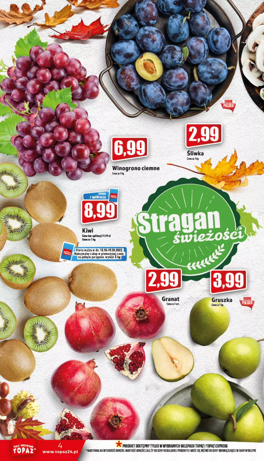 Gazetka promocyjna Topaz - Gazetka - ważna 13.10 do 19.10.2022 - strona 4 - produkty: Kiwi, Sok, Top, Wino