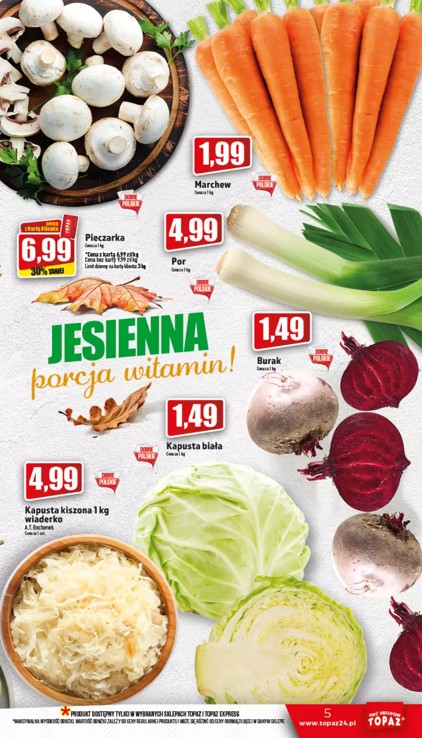 Gazetka promocyjna Topaz - Gazetka - ważna 13.10 do 19.10.2022 - strona 5 - produkty: Piec, Pieczarka, Por, Sok, Top