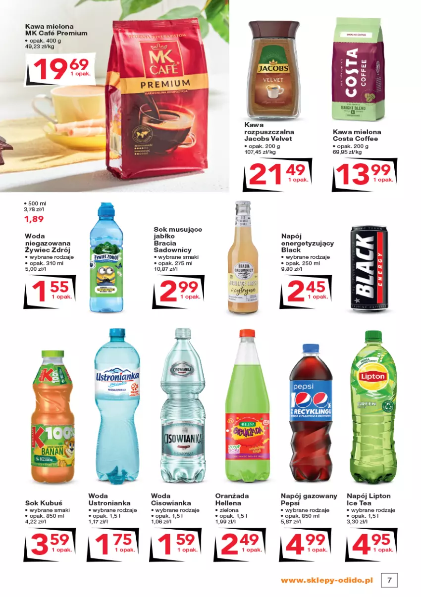 Gazetka promocyjna Odido - Gazetka - ważna 09.09 do 22.09.2022 - strona 7 - produkty: Cisowianka, Hellena, Jacobs, Jacobs Velvet, Kawa, Kawa mielona, Kawa rozpuszczalna, Kubuś, Lack, LG, Lipton, Mus, Napój, Napój gazowany, Oranżada, Pepsi, Sok, Velvet, Woda