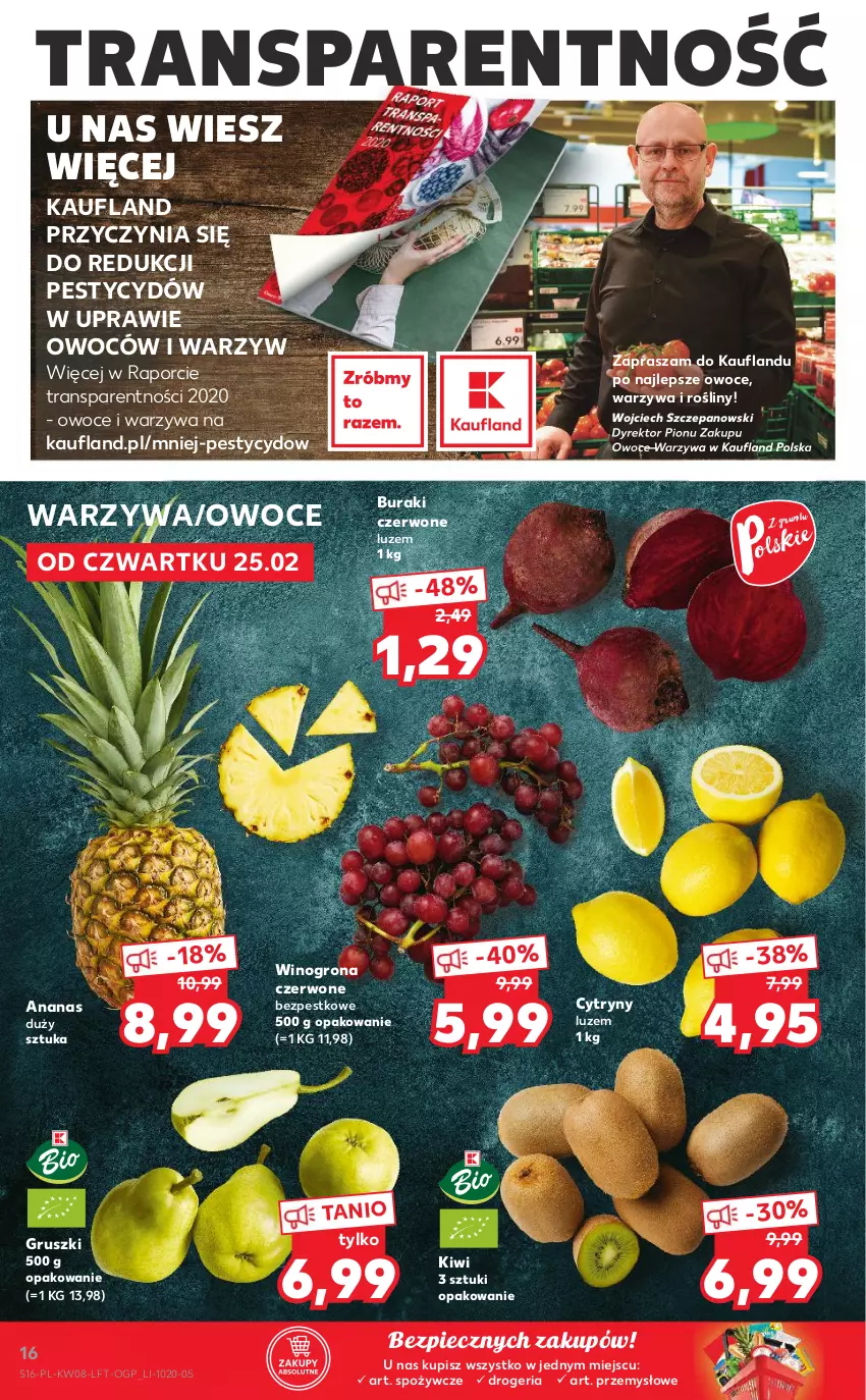 Gazetka promocyjna Kaufland - OFERTA TYGODNIA - ważna 25.02 do 03.03.2021 - strona 16 - produkty: Ananas, Buraki, Cytryny, Gruszki, Kiwi, Owoce, Piec, Por, Tran, Warzywa, Wino, Winogrona