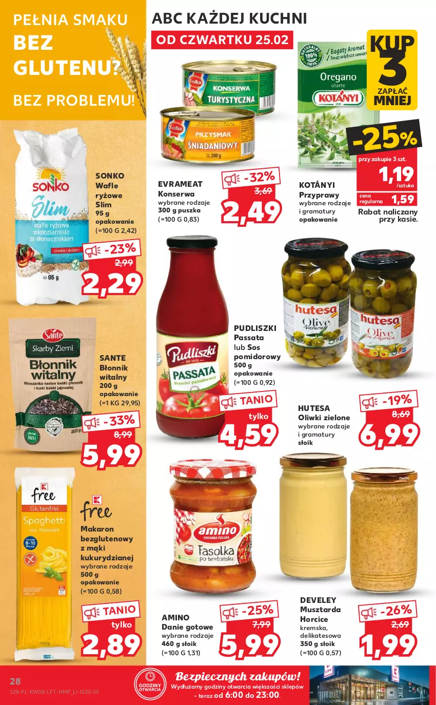 Gazetka promocyjna Kaufland - OFERTA TYGODNIA - ważna 25.02 do 03.03.2021 - strona 28 - produkty: Danie gotowe, Gra, Kotányi, Makaron, Mus, Musztarda, Oliwki, Oliwki zielone, Piec, Przyprawy, Pudliszki, Rama, Ryż, Sante, Ser, Sonko, Sos, Sos pomidorowy, Tera, Wafle