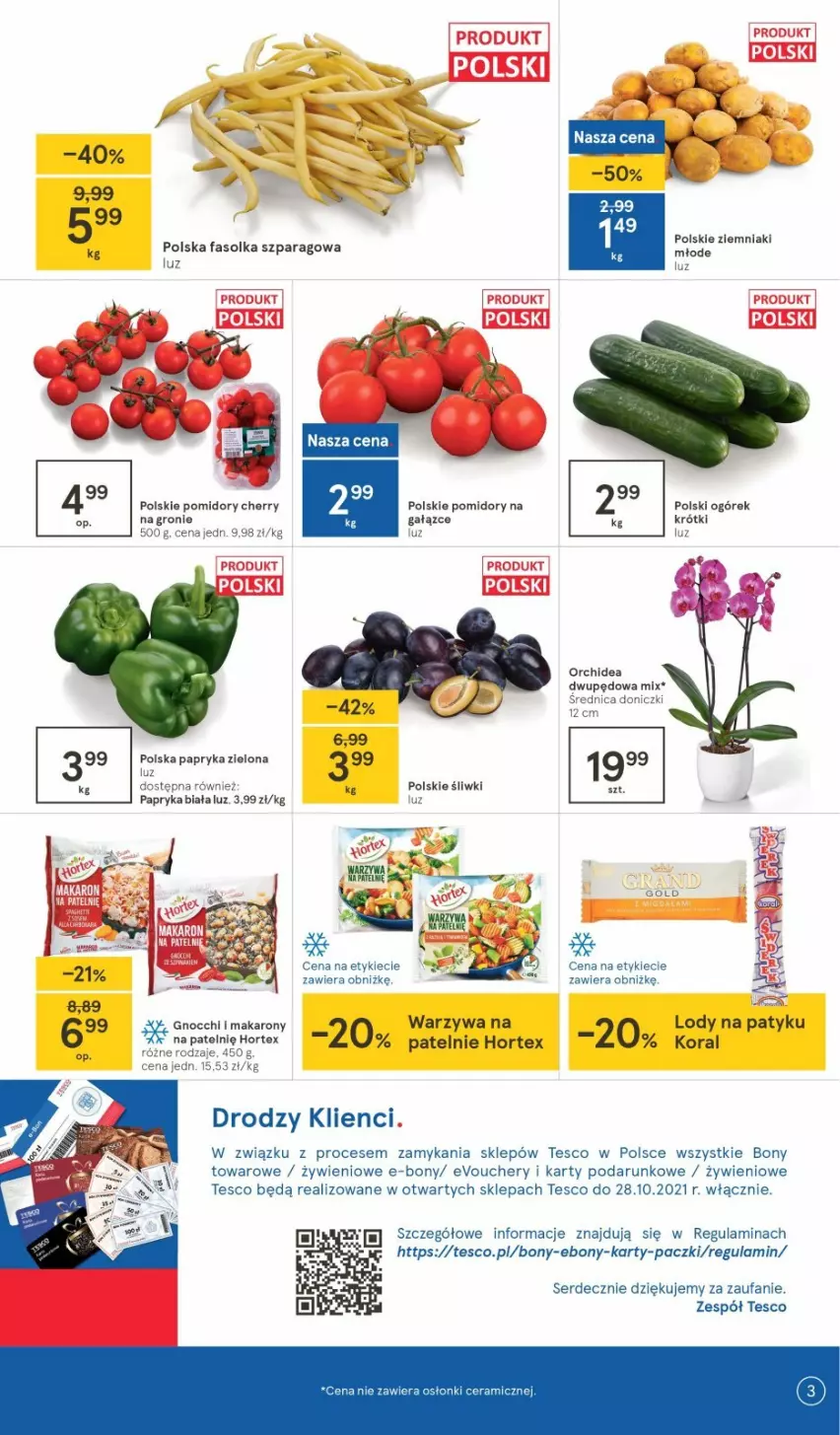 Gazetka promocyjna Tesco - Tesco gazetka - przyszły tydzień - ważna 12.08 do 18.08.2021 - strona 3 - produkty: Fa, Gnocchi, Hortex, Lody, Makaron, Papryka, Pomidory, Ser, Warzywa, Ziemniaki