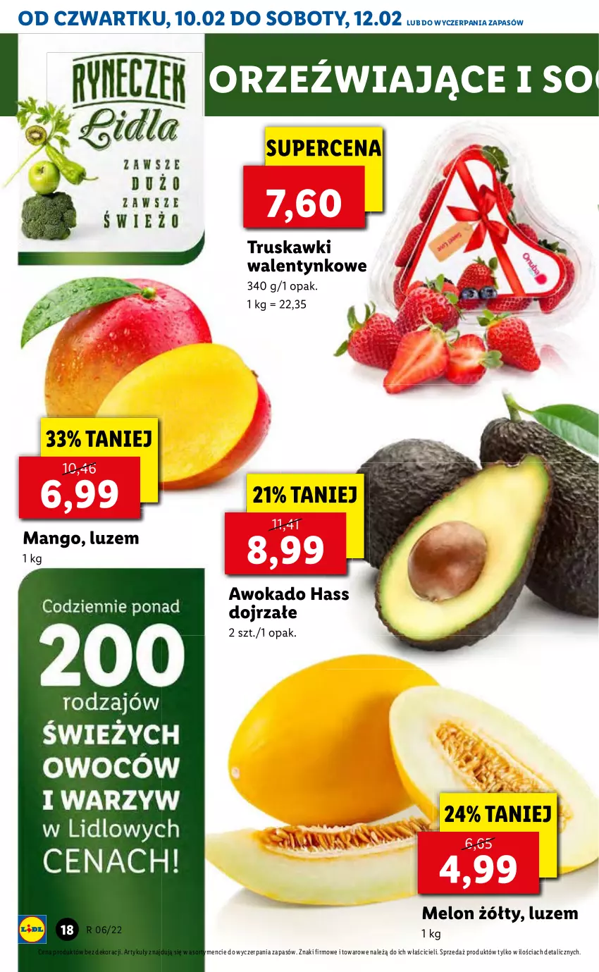 Gazetka promocyjna Lidl - GAZETKA - ważna 10.02 do 12.02.2022 - strona 18 - produkty: Mango, Melon, Truskawki, Warzywa