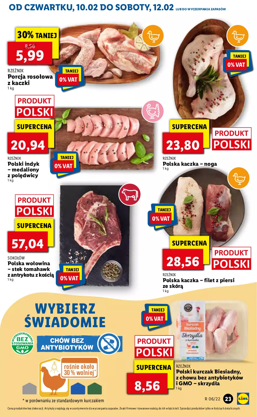 Gazetka promocyjna Lidl - GAZETKA - ważna 10.02 do 12.02.2022 - strona 23 - produkty: Kaczka, Kurczak, Lion, Por, Sok, Stek, Wołowina