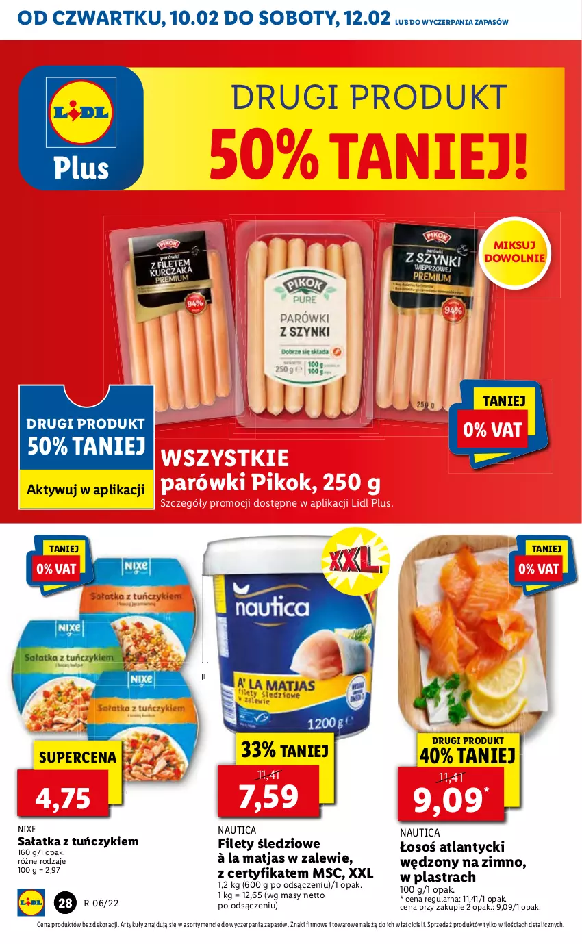 Gazetka promocyjna Lidl - GAZETKA - ważna 10.02 do 12.02.2022 - strona 28 - produkty: Parówki, PIKOK, Sałat, Sałatka, Tuńczyk