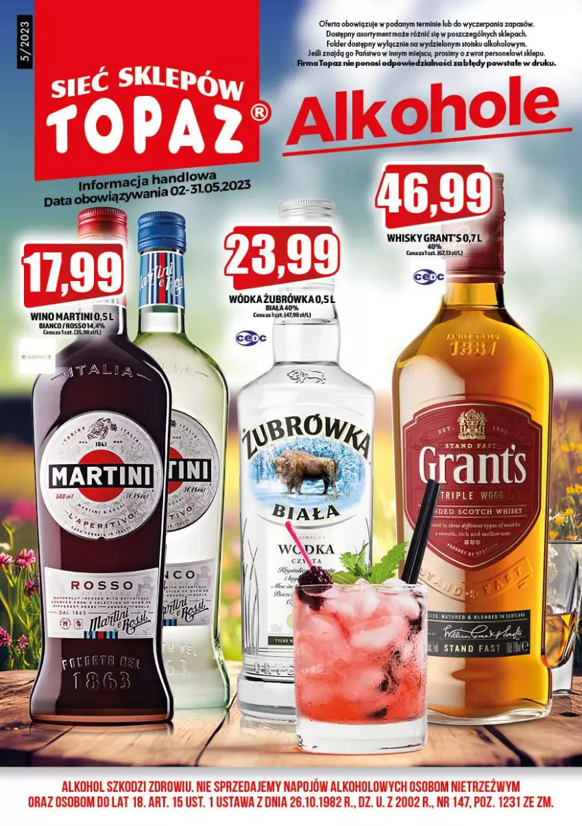 Gazetka promocyjna Topaz - Gazetka - ważna 02.05 do 31.05.2023 - strona 1 - produkty: Martini, Wino, Wódka