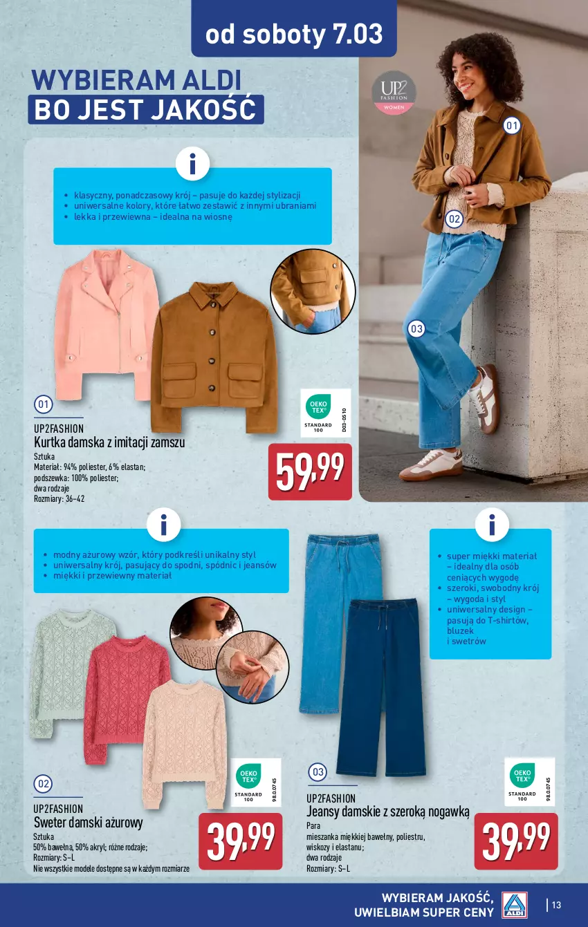 Gazetka promocyjna Aldi - Artykuły przemysłowe i tekstylia - ważna 04.03 do 07.03.2026 - strona 13 - produkty: Fa, Kurtka, Sweter, T-shirt, Ubrania, Wełna