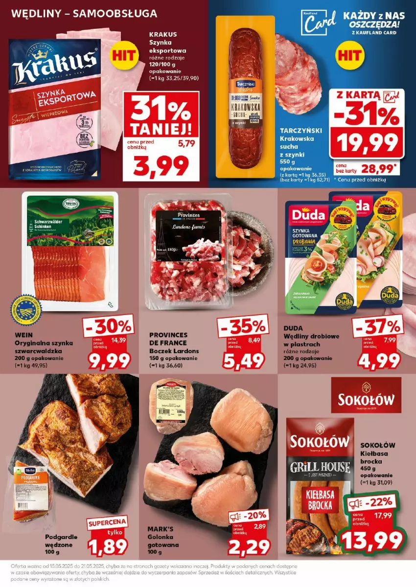 Gazetka promocyjna Kaufland - ważna 17.05 do 17.05.2025 - strona 3 - produkty: Boczek, Duda, Gin, Kiełbasa, Krakus, Por, Sok, Sokołów, Sport, Szynka, Tarczyński