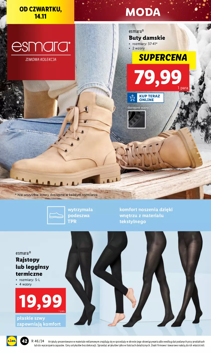 Gazetka promocyjna Lidl - GAZETKA - ważna 12.11 do 16.11.2024 - strona 44 - produkty: Buty, Gin, Legginsy, Moda, Rajstopy, Top