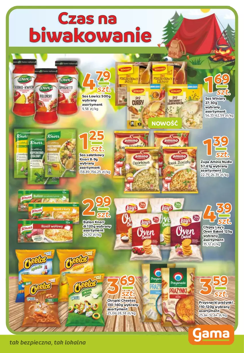 Gazetka promocyjna Gama - Gazetka Gama - ważna 22.07 do 02.08.2021 - strona 5 - produkty: Bulion, Cheetos, Chipsy, Chrupki, Knorr, Lion, Piec, Przysnacki, Sałat, Sos, Winiary, Zupa