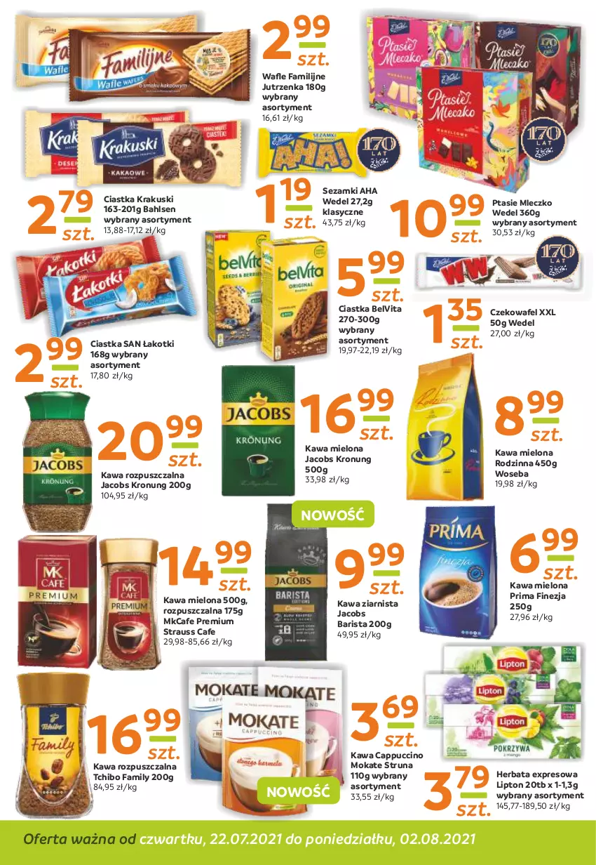 Gazetka promocyjna Gama - Gazetka Gama - ważna 22.07 do 02.08.2021 - strona 6 - produkty: BelVita, Cappuccino, Ciastka, Fa, Herbata, Jacobs, Jutrzenka, Kawa, Kawa mielona, Kawa rozpuszczalna, Kawa ziarnista, Krakus, Krakuski, Lipton, Mleczko, Prima, Ptasie mleczko, Sezam, Tchibo, Tchibo Family, Woseba